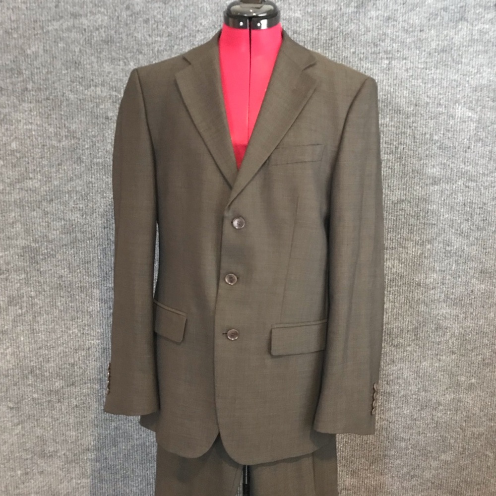 Zara Man Suit Men’s Jacket Size 40 & Pants Size 32 Brown 100% Lightweight Wool